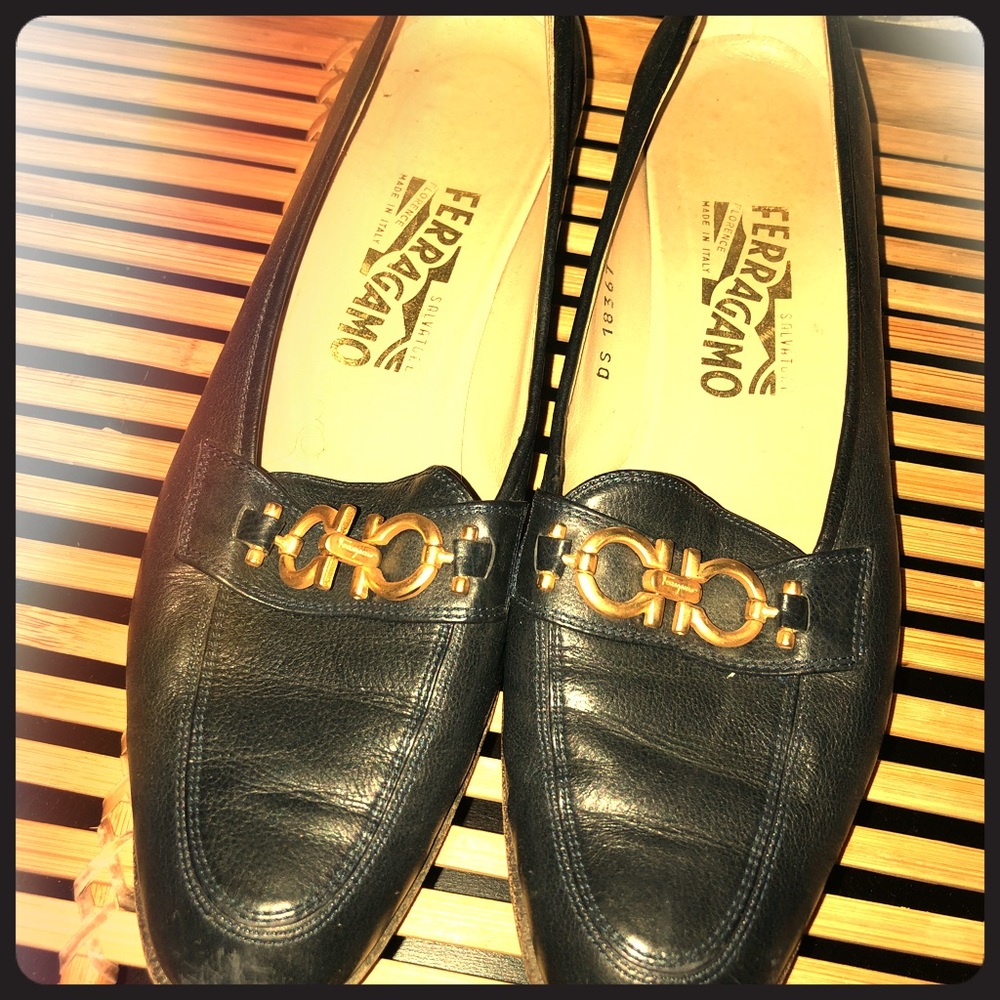Ferragamo blue slip ins flats